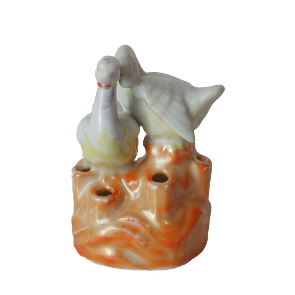 Vintage Noritake Lusterware Ducks Flower Frog 6 Holes Geese